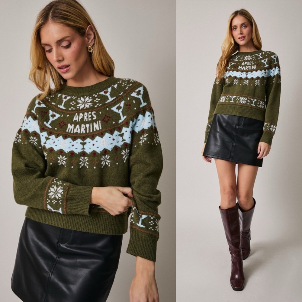 Apres Martini Raglan Graphic Holiday Sweater - Picture 1 of 4